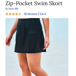 Swim Skort Built in Shorts Black Two Zip Pockets Plus 18/20 Tummy Control EUC